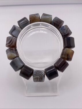 Agate Bracelet - Natural Multi-Color Barrel Beads with Silk Banding